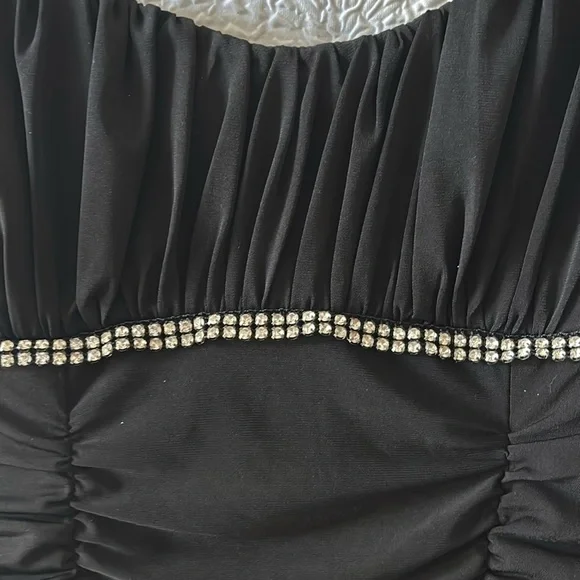 Ruby Rox Ruched Bodycon Rhinestone Spaghetti Strap Mini Dress - Picture 2 of 9